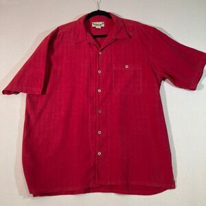 Paradise Coves Shirt‎ Men's Sz XL Red 100% Washable Silk Resort Wear Vacation